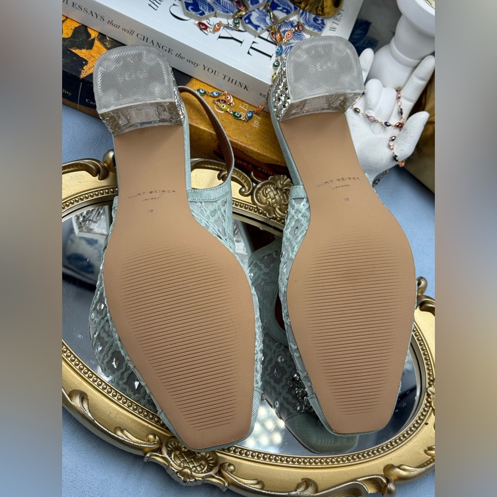 🆕 KURT GEIGER LONDON 🧿 NWOB Chelsea 60 Block Slingback Mules, Mint Green Sz8.5 - Picture 15 of 16